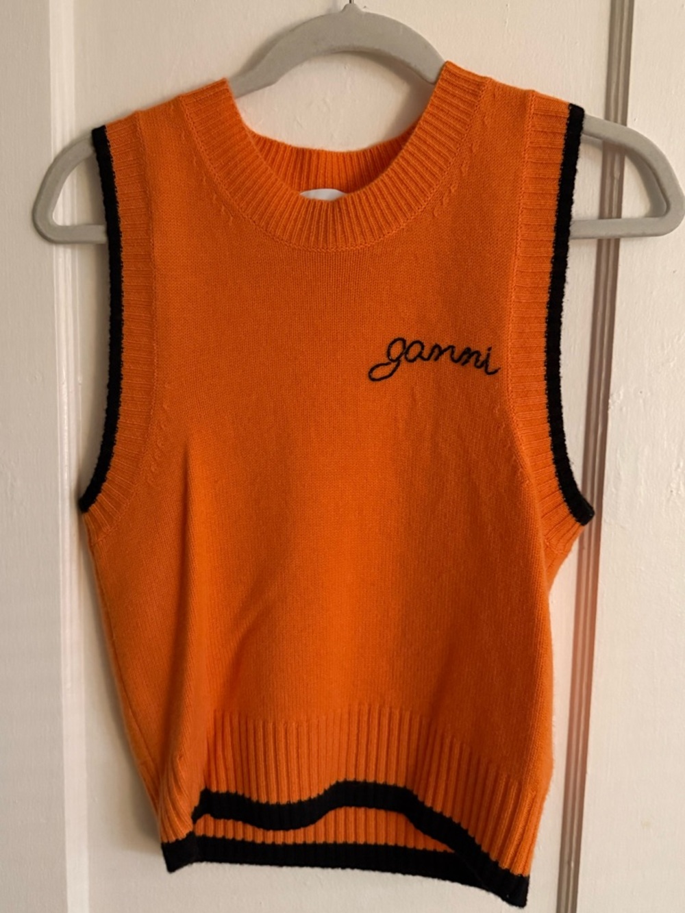 Ganni Beaded Wool and Cashmere O-Neck Sweater Vest
